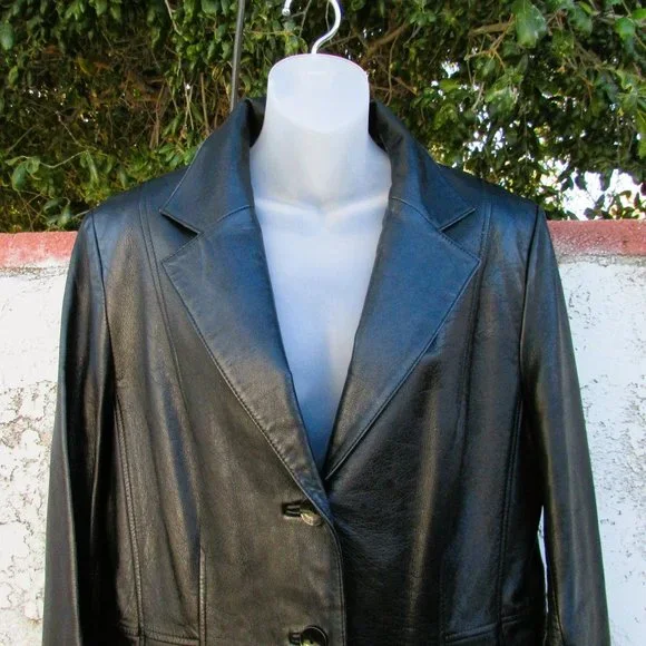 Wilsons PELLE STUDIO black leather blazer L